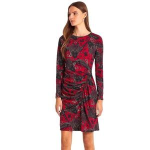 Lauren Ralph Lauren Dress Size 6 Red/Black Paisely Ruched MSRP $298 NWT